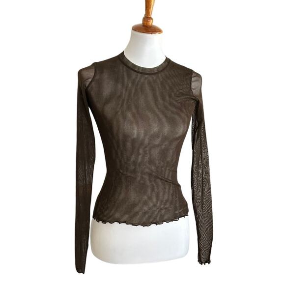 Vintage Y2K Only Hearts Brown Mesh Long Sleeve Top P/S - Picture 4 of 5